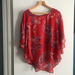 Dana Buchman Poncho Style Blouse Top - Red Paisley, Size L